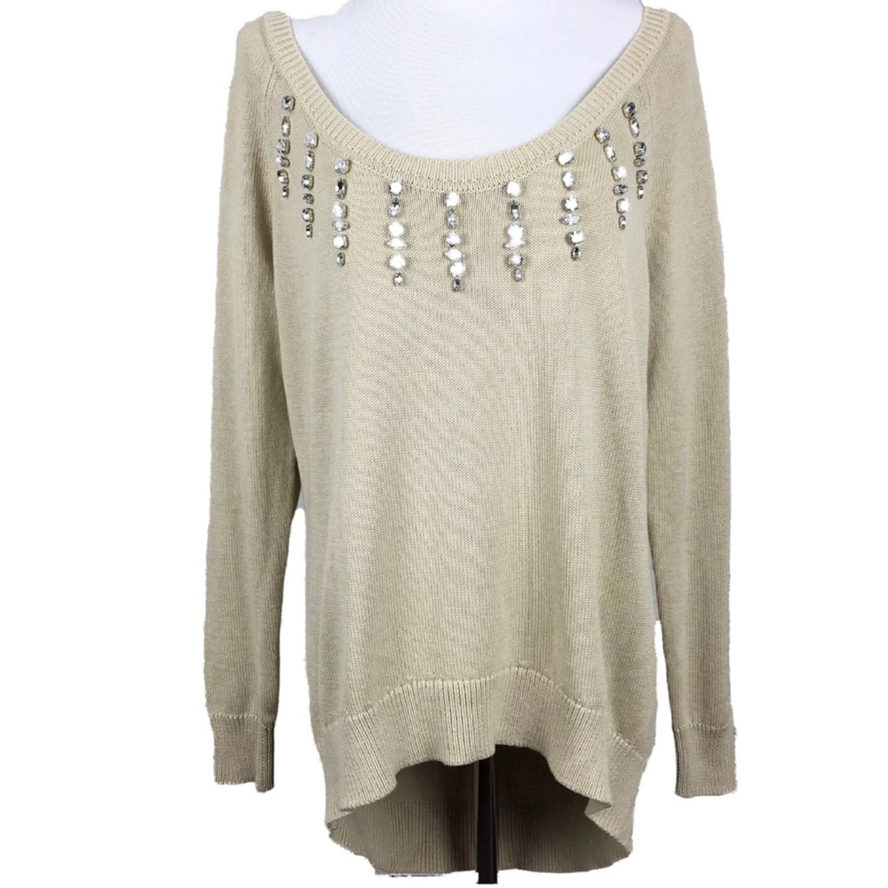Boston Proper Medium Tan Jeweled Sweater